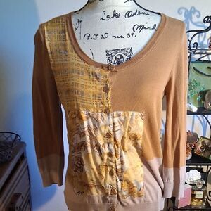 Anthropologie Patchwork Cardigan - Brown and Yellow
